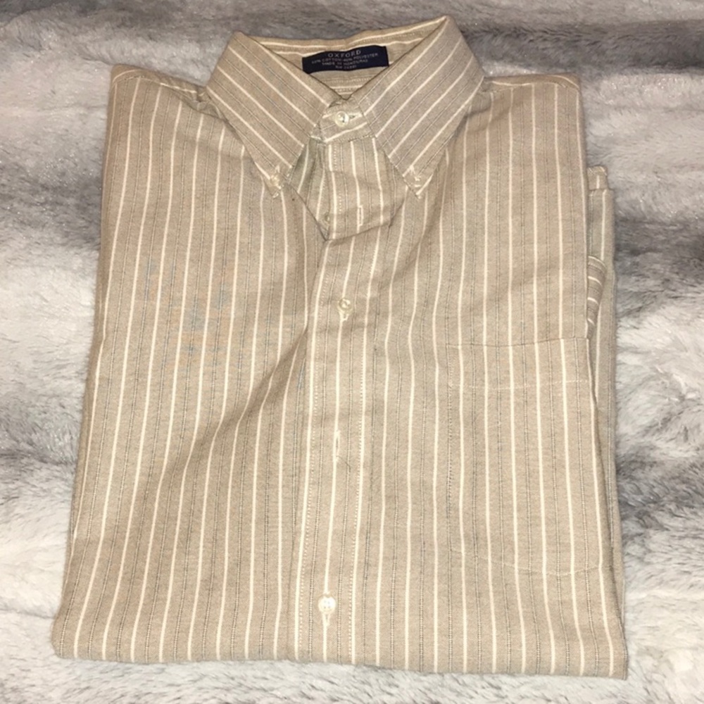 NWOT Tan Striped Button Down Oxford Shirt 16 1/2